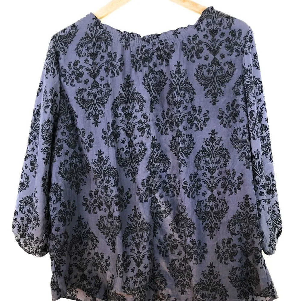 Pure Energy Paisley‎ Print Blouse Black Purple - Picture 5 of 7